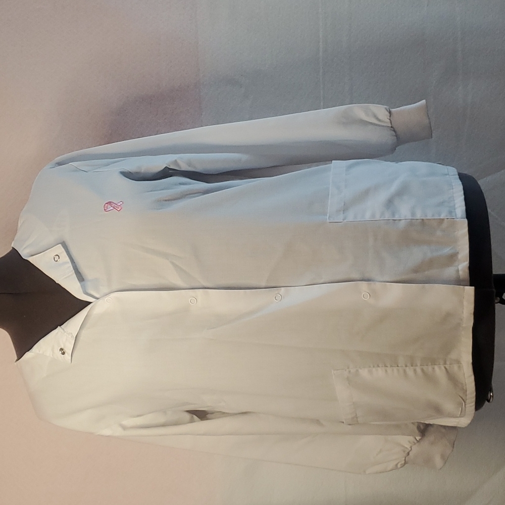 White srub nursing jacket with breast cancer bow 🎀